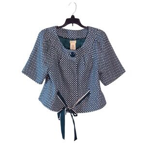 Anthropologie Elevenses Women's Spring‎ Wool Jacket Sz 6 Teal Tweed Tie Front